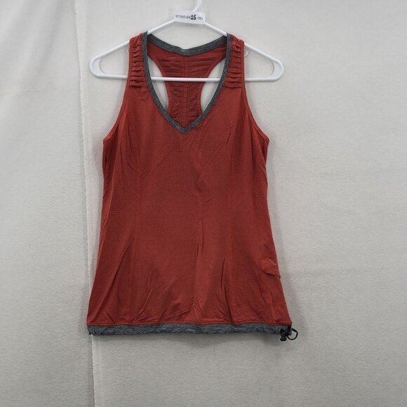 𝅺lululemon Womens Red Gray Striped Racerback V Neck Pull String Hem Tank Top 6 - Picture 1 of 8